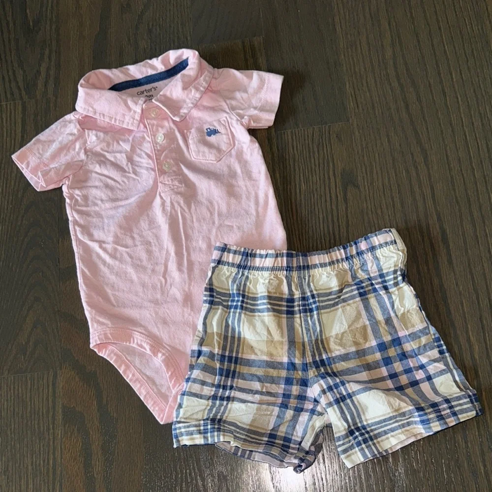 Carter's 2-Piece Polo Bodysuit & Plaid Shorts Set | 9M
